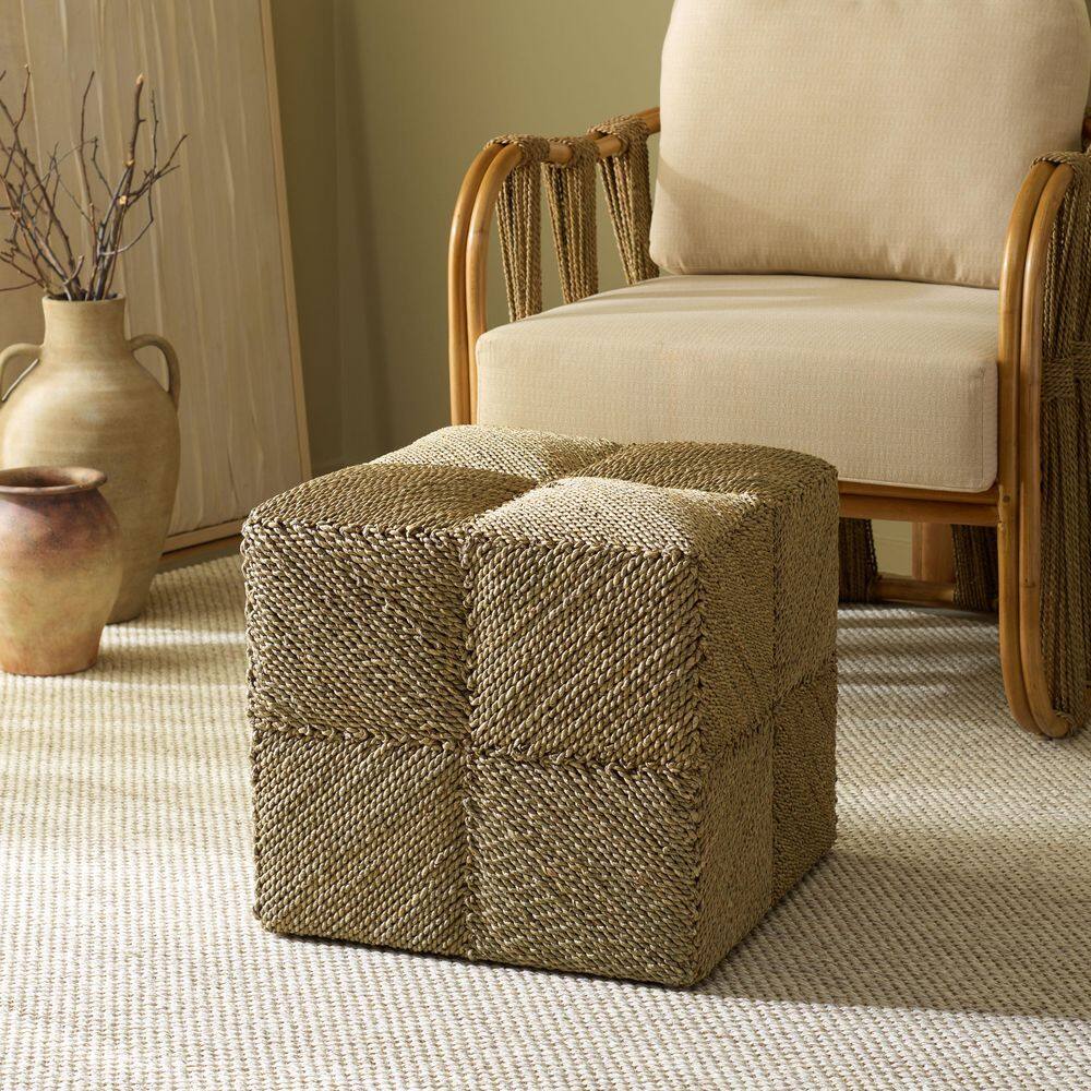 SAFAVIEH Malta Natural Seagrass Square Accent Small Ottoman
