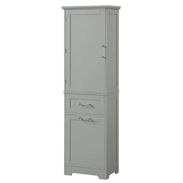 Unbranded 20 in. W x 13.5 in. D x 68.4 in. H Gray Bathroom Storage Linen Cabinet with 2 Different Size Drawers, Adjustable Shelf