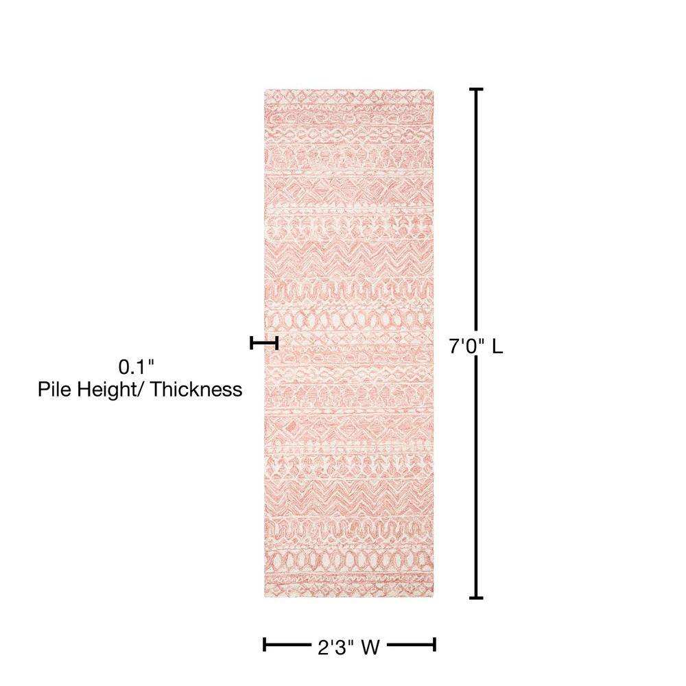 Ivory and Pink Hand-Tufted Wool Runner Rug