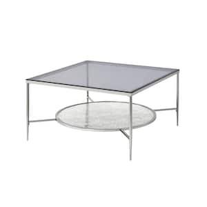 Mariana 32 in. Square Glass Silver Coffee Table