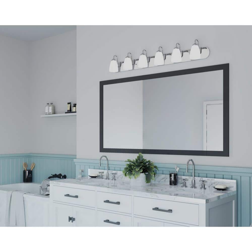 Gather Collection 48" Brushed Nickel 6-Light Bath Vanity with Etched Glass Shades