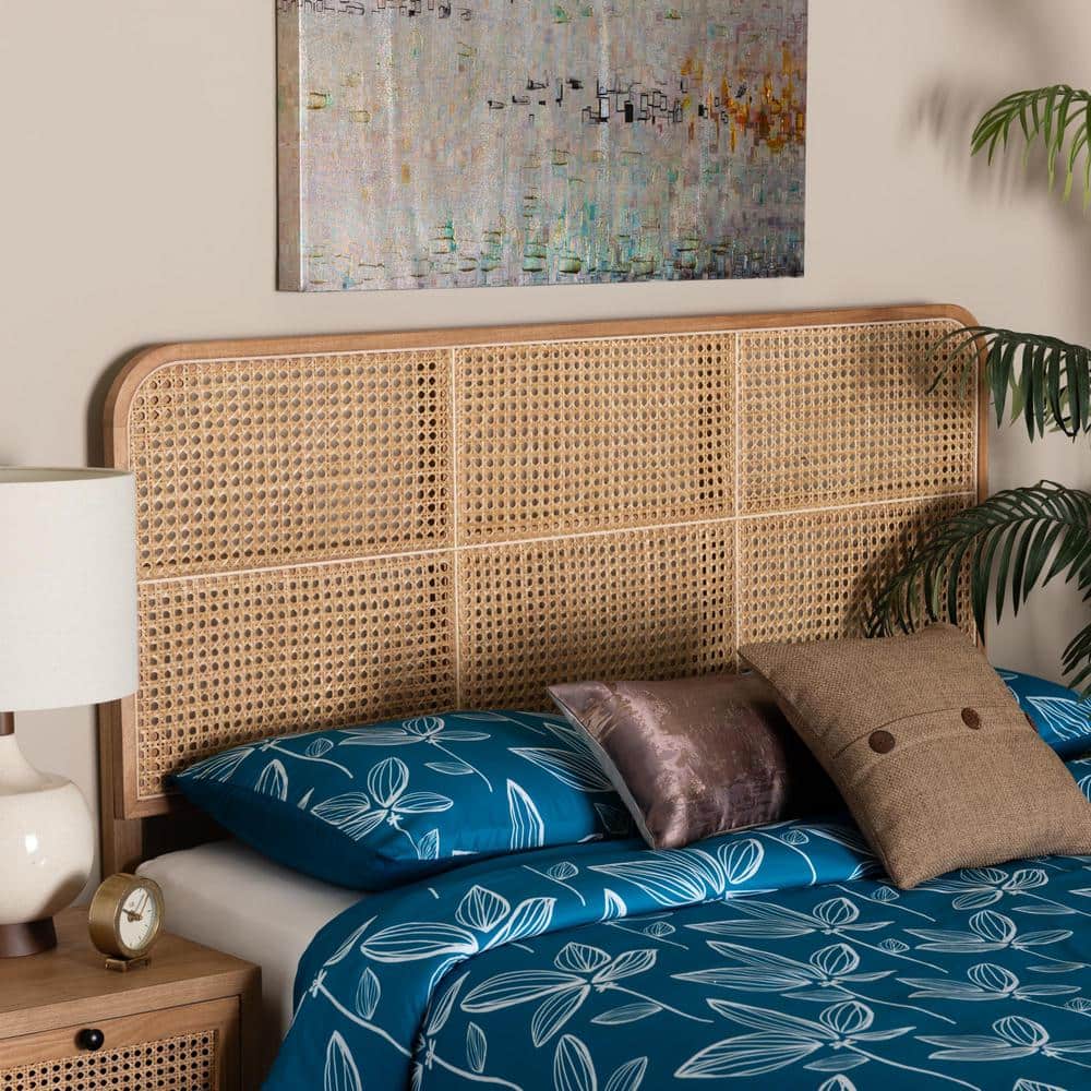 Natural Brown Bayur Wood and Rattan Queen Headboard