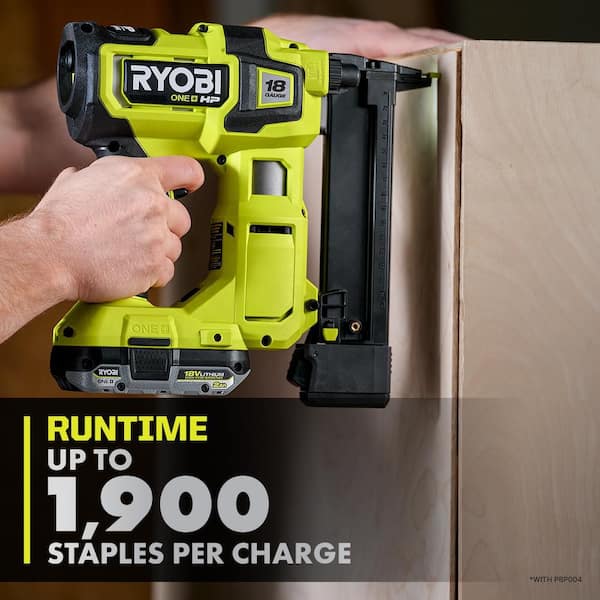 RYOBI ONE+ HP 18V Brushless Cordless 18-Gauge Narrow Crown Stapler RYOBI ONE+ HP 18V Brushless Cordless 18-Gauge Narrow Crown Stapler
