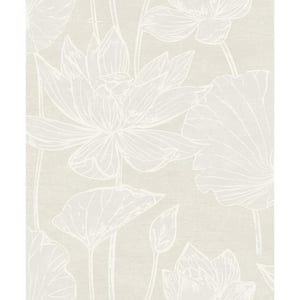 57.5 sq. ft. Pearlescent Water Lilies Nonwoven Paper Unpasted Wallpaper Roll