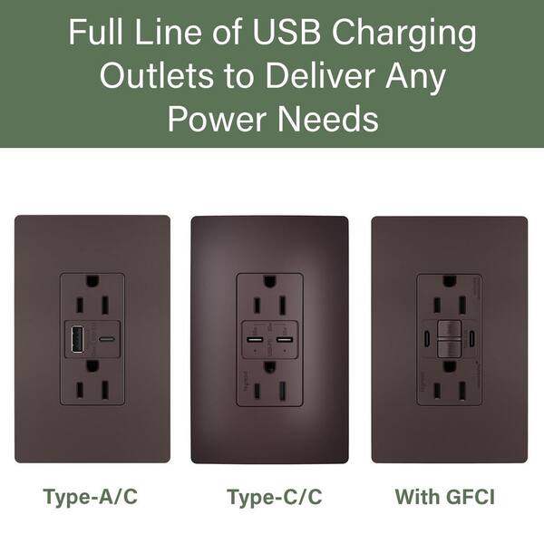 OUTLET【キャメル、黒 ブラック、Dブラウン 140㎝×30本】 Legrand radiant 15A Tamper Resistant 65W Power Delivery USB Type C