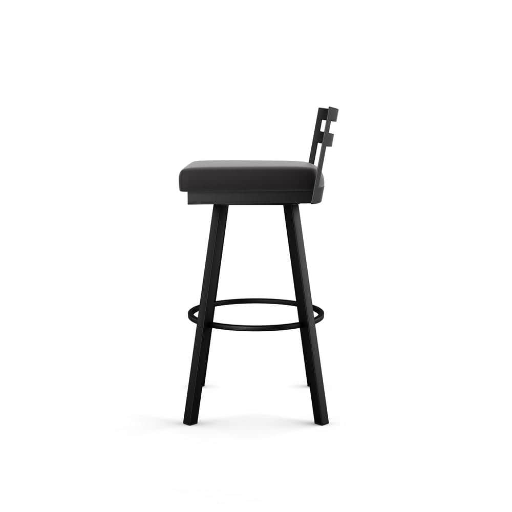 Derek 30" Black Faux Leather Swivel Bar Stool with Black Metal Base