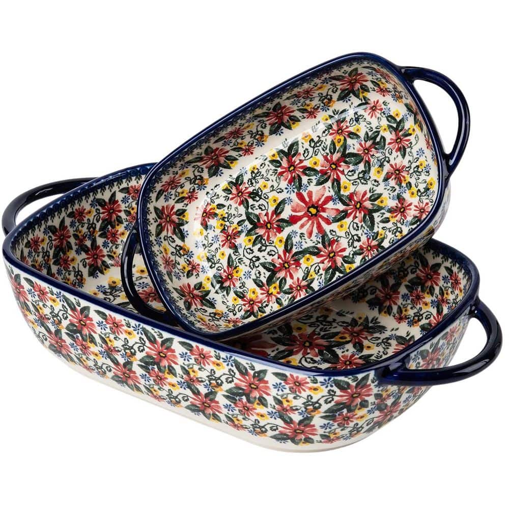 Exotic Daisy Series 2-Piece Rectangular Ceramic Bakeware Set Porcelain Baking Dish with Double Ear Handles product image for price tracking