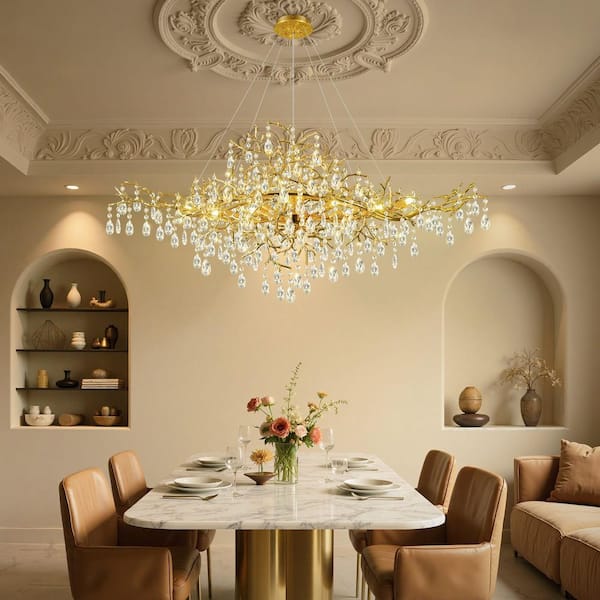 Ltemziiy 12-Light Gold Tree Branch Crystal Chandelier, 47 in