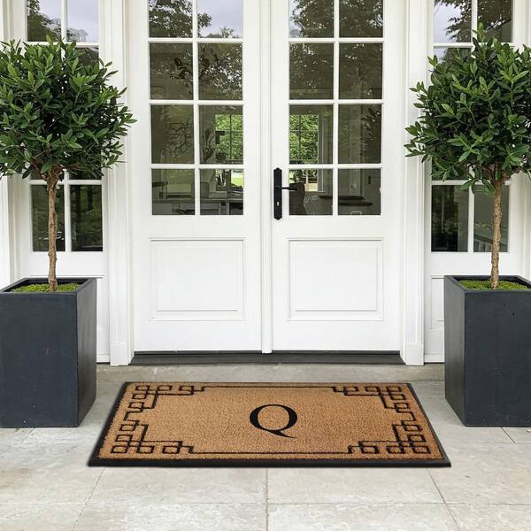 A1HC Natural Coir and Rubber Doormat, Black/Beige, 36 in. x 72 in., Thick and Non-Slip Durable Monogrammed Q Door Mat