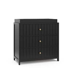 Teddi Black 3-drawer Dresser 35.51 in Wide with Changing Topper