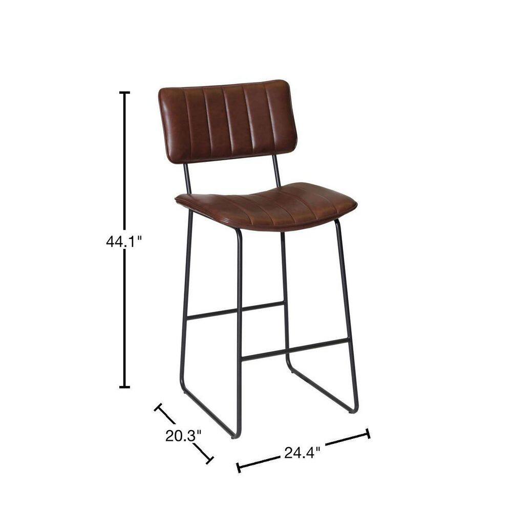 Tribeca Mid-Century Modern Brown Faux Leather 43" Bar Stool