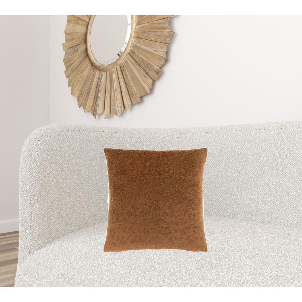 Light Brown Velvet Floral Square Accent Pillows Set
