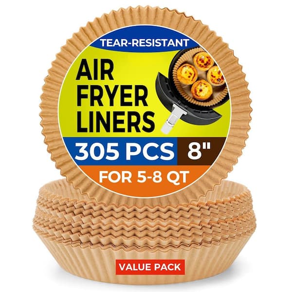 8 in. Round Unbleached Paper Air Fryer Liners with Heavy-Duty Non-Stick Coating, 305 Piece -Pack