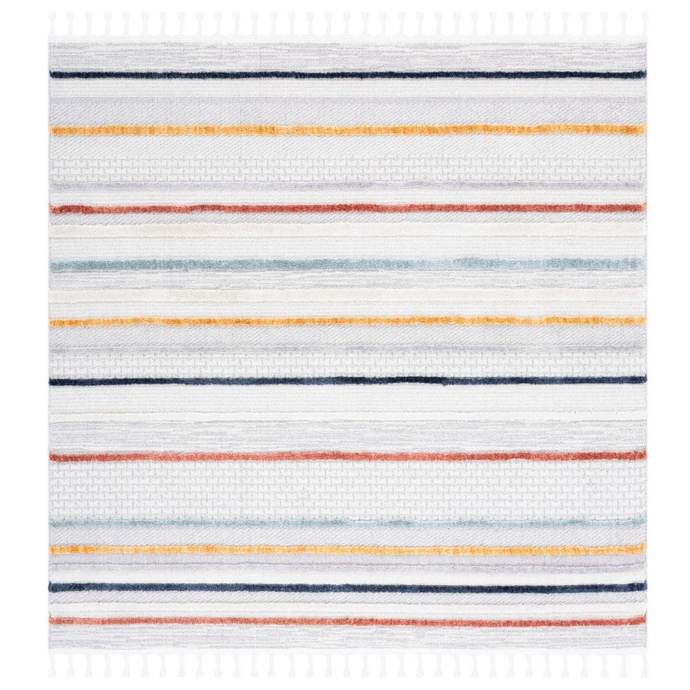 Marrakesh 7 ft. x 7 ft. Ivory/Multi Striped High-Low Square Area Rug price history on PriceWatchPro