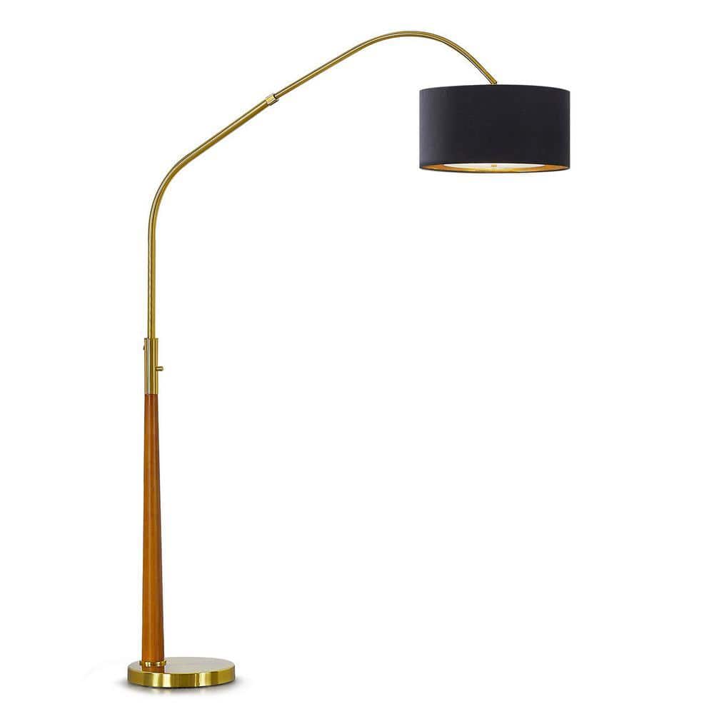 HomeGlam 81 in. Brushed Brass 1-Light Dimmable LED Arc Floor Lamp