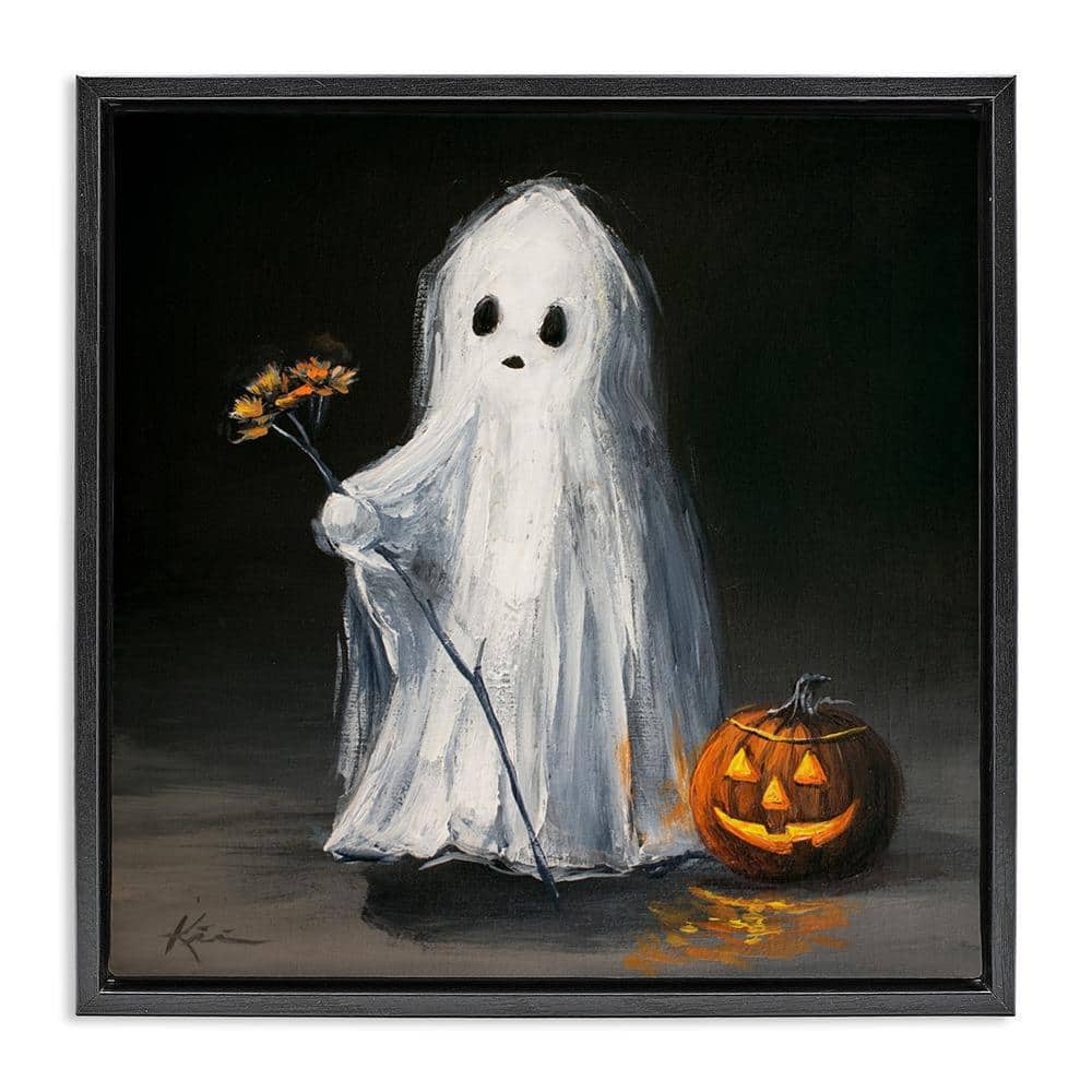 Stupell Industries Vintage Halloween Ghost and Pumpkin by Lindsay