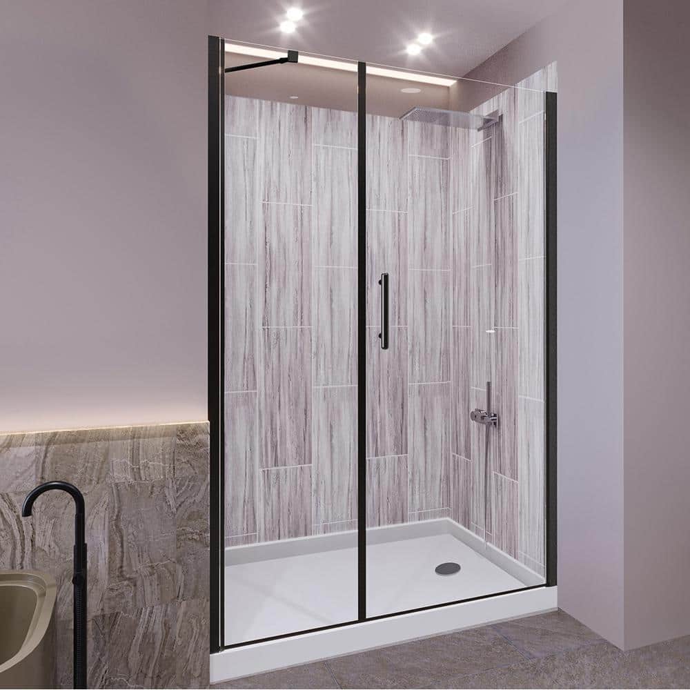 Driftwood-Salishan 48 in. L x 32 in. W x 83 in. H Base/Wall/Door Rectangular Alcove Shower Stall/Kit Matte Black Center price history on PriceWatchPro