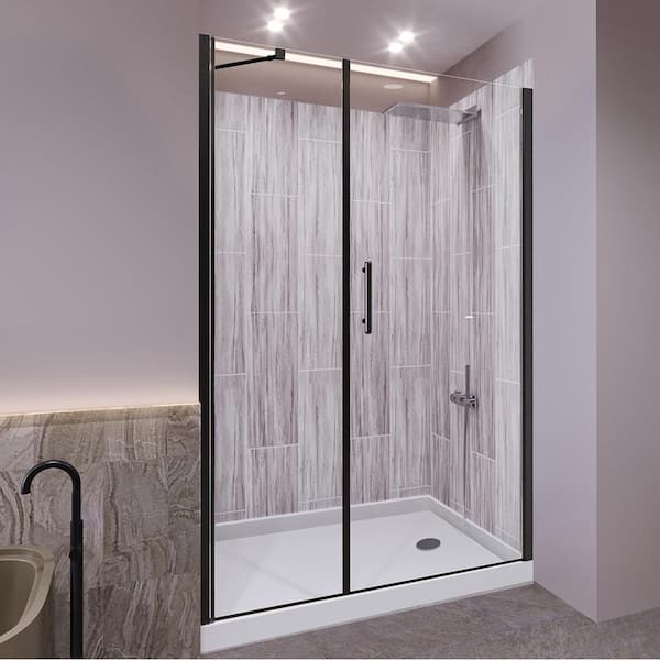 NuVo Driftwood-Salishan 48 in. L x 34 in. W x 83 in. H Base/Wall/Door Rectangular Alcove Shower Stall/Kit Matte Black Center