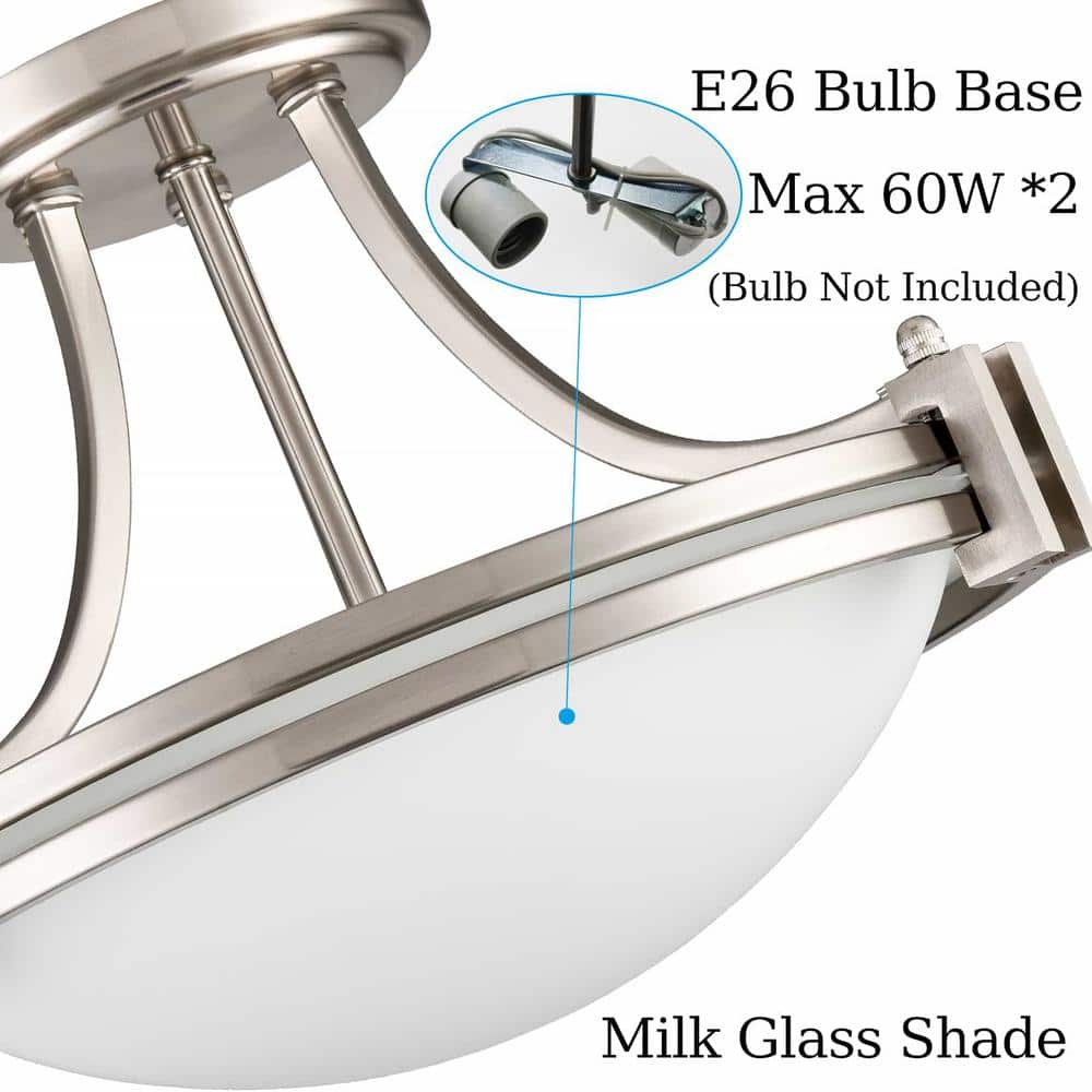 Brushed Nickel Frosted Glass Bowl Ceiling Light