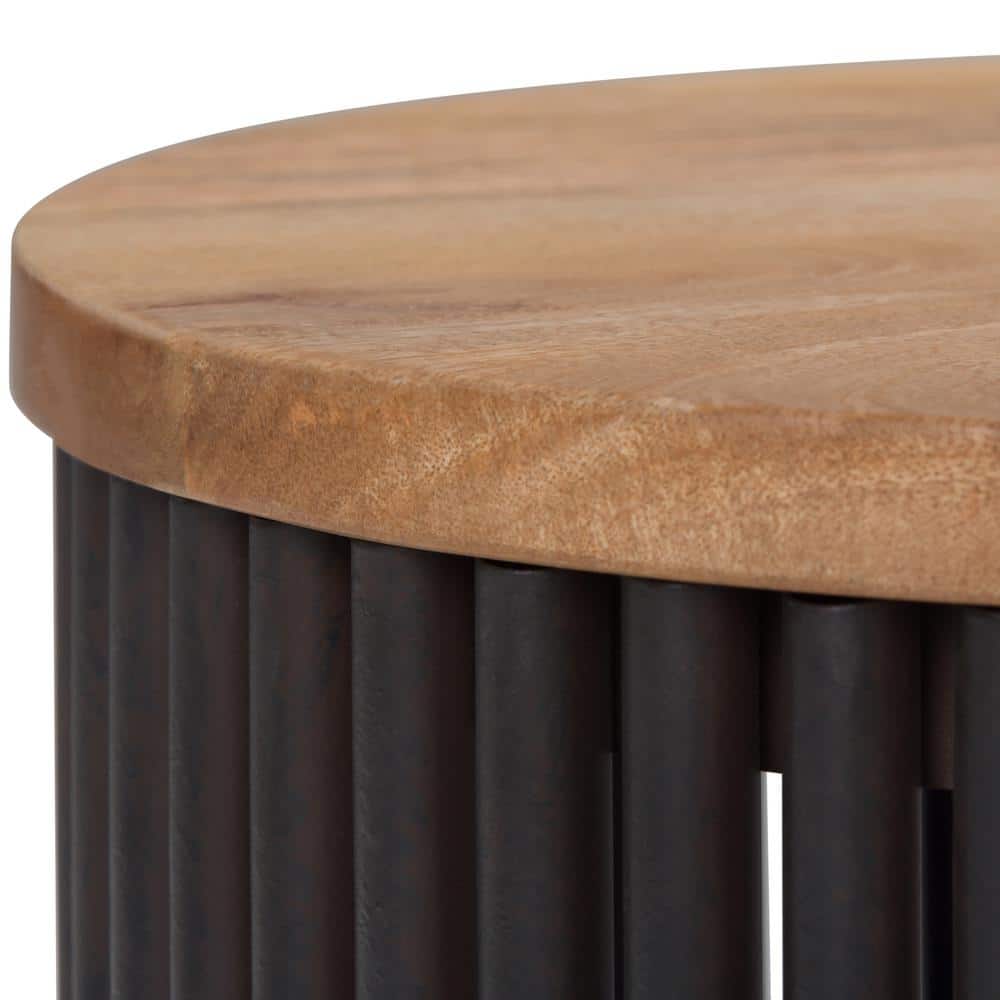 Demy Industrial Round Metal and Wood 18" Accent Side Table in Natural Black