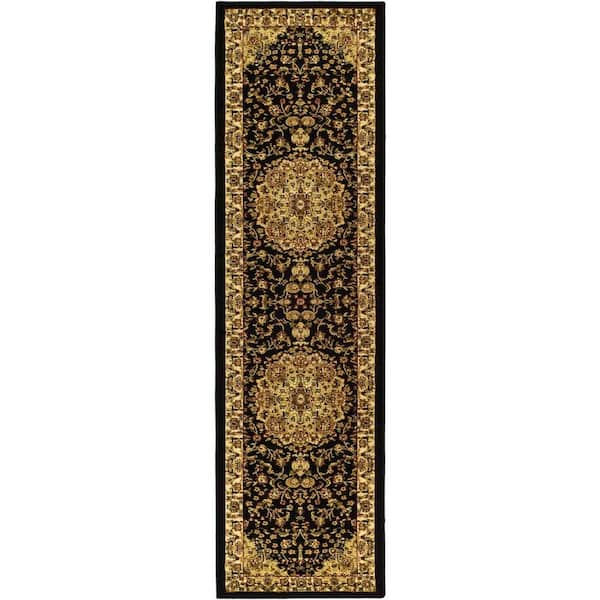 SAFAVIEH Lyndhurst Black/Ivory 2 ft. x 6 ft. Antique Medallion Border Runner Rug