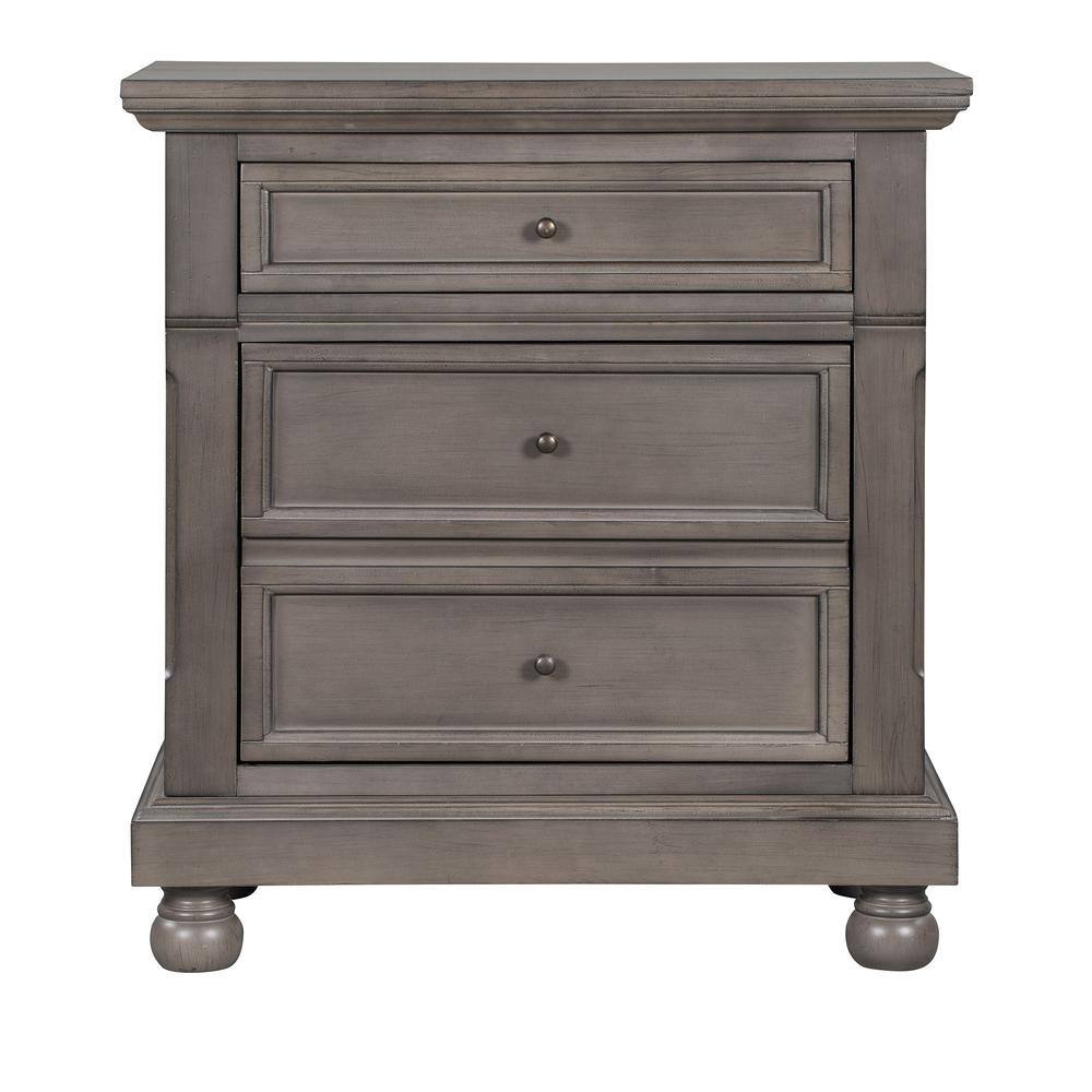 3-Drawer Nightstand - Gray