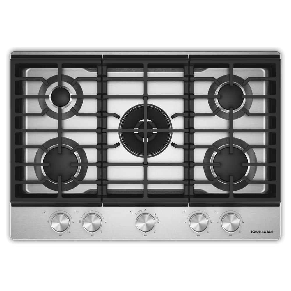 30 in. 5 Burners Gas Cooktop in Stainless Steel with Integrated Wok Grate