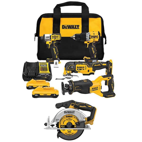 20V MAX Lithium-Ion Cordless 4-Tool Combo Kit and Brushless 6-1/2 in. Circular Saw with (2) 4 Ah Batteries and Charger