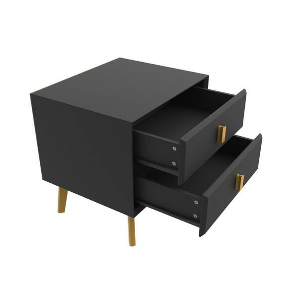 FUFU&GAGA 2-Drawers Black Wooden Nightstand, End Table, Side Table( Single ) 18.9 in. W-15.7 in. D-18.9 in. H
