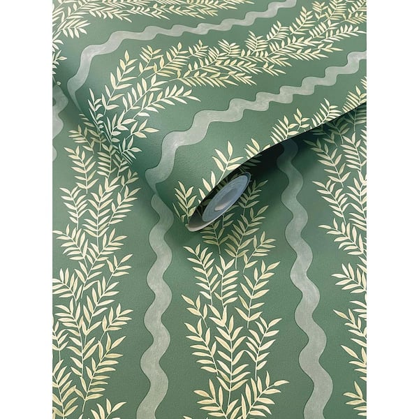 Walls Republic Green Floral Stripe Wallpaper Print NonWoven NonPasted Textured Wallpaper 57 sq. ft.
