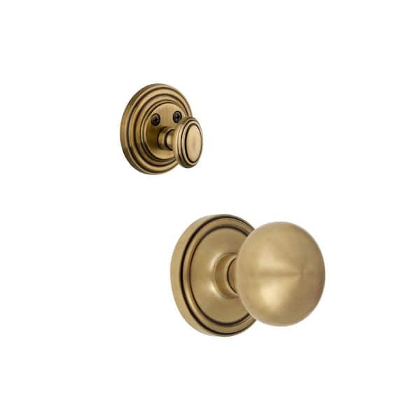 Grandeur Georgetown Single Cylinder Vintage Brass Combo Pack Keyed Alike with Fifth Avenue Knob and Matching Deadbolt