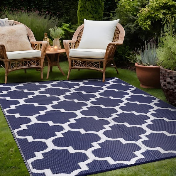 4' X 6' Blue And Ivory Moroccan Indoor Outdoor Area Rug 4' X 6' Blue And Ivory Moroccan Indoor Outdoor Area Rug