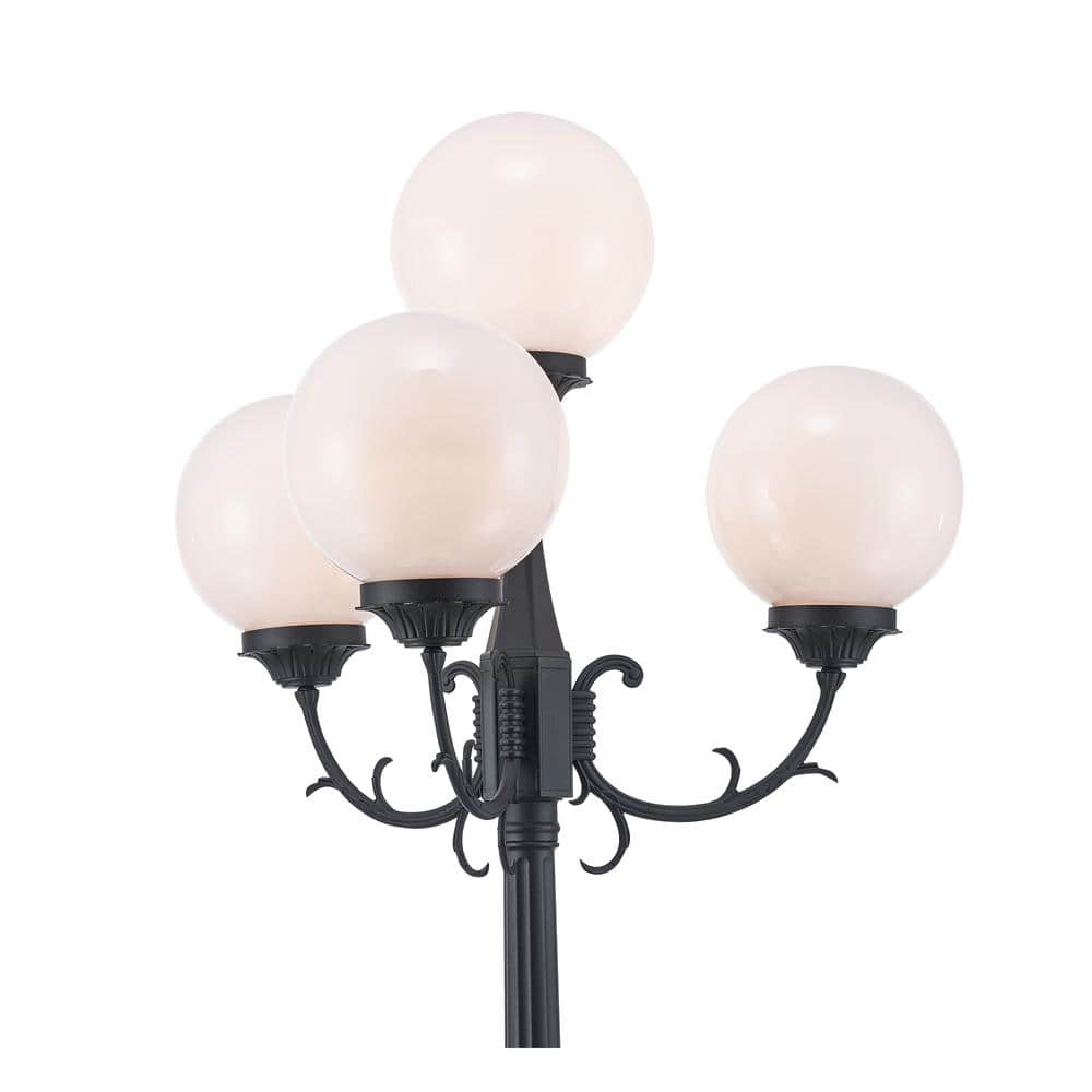 White Cast Aluminum Outdoor Lamp Post with Glass Globe Shades