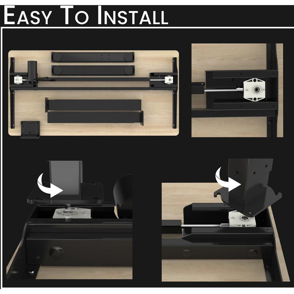 Medium Brown Adjustable Height Standing Desk with Black Metal Frame