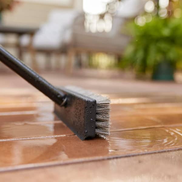 Deck Scrub Brush 12 in. with Plastic Handle 50 in. Outdoor Push Broom (2-Pack)