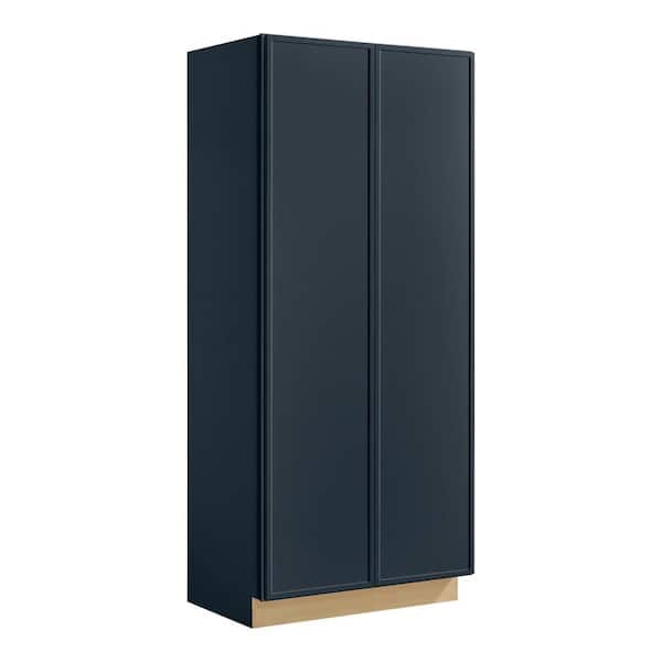 Leyton 36 in. W x 24 in. D x 84 in. H Ready To Assemble Plywood Slim Shaker Wide Pantry Kitchen Cabinet in Ink Blue