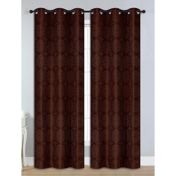 Bella Luna Chocolate Jacquard Grommet Room Darkening Curtain - 38 in. W x 84 in. L  (Set of 2)