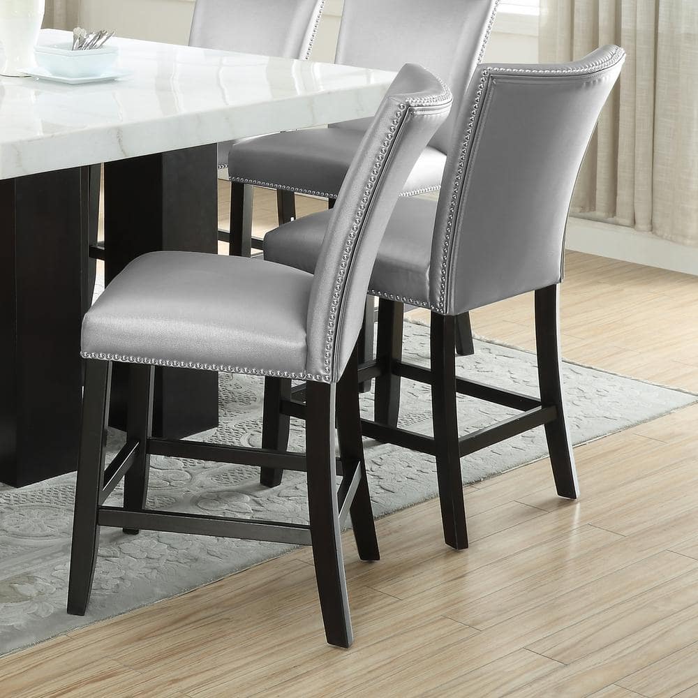 Camila Silver Faux Leather Upholstered Counter Chairs with Wood Frame - Set of 2