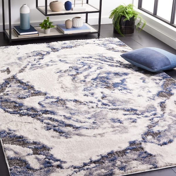 Petra 9 ft. x 12 ft. Ivory/Blue Marble Area Rug