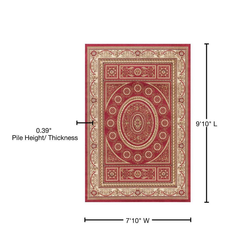 Red and Beige Synthetic Traditional Rectangle Rug, 7'-9" x 9'-9"