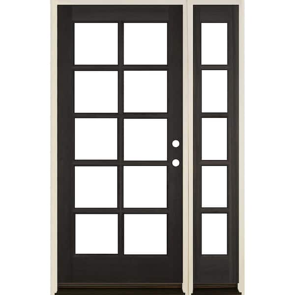 Krosswood Doors 50 in. x 80 in. French RH Full Lite Clear Glass Black Stain Hemlock Wood Prehung Front Door with RSL