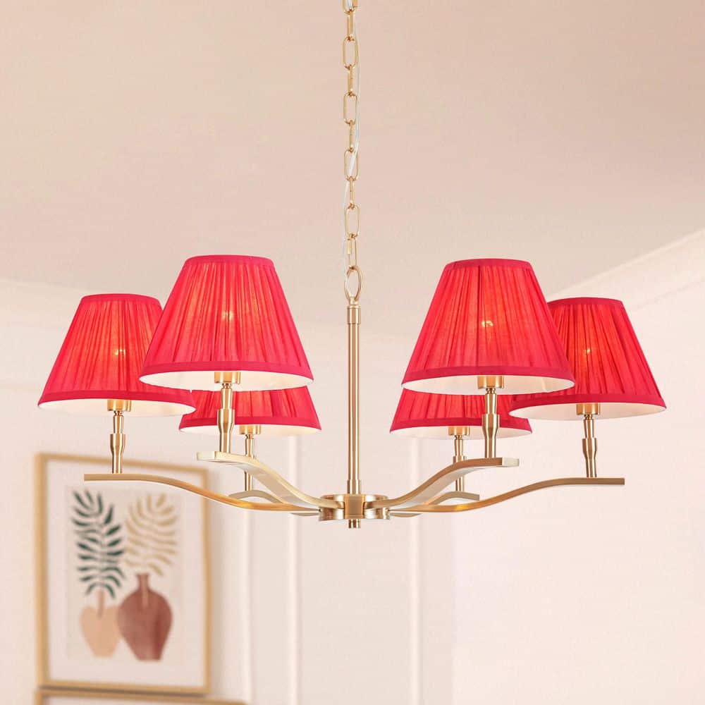 chandelierデスク Rennnsan Tavre 31.5 in. 6-Light Brass Classic Chandelier with Red
