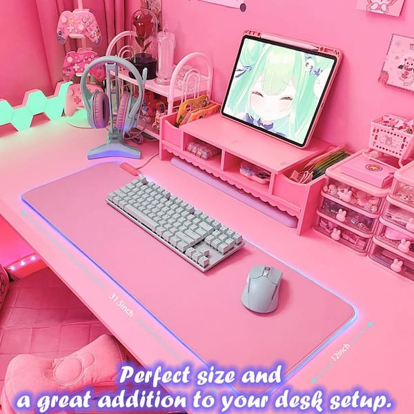 OBJLGEV Pink RGB Gaming Mouse Pad 31.5 in. x 12 in. Large Extended