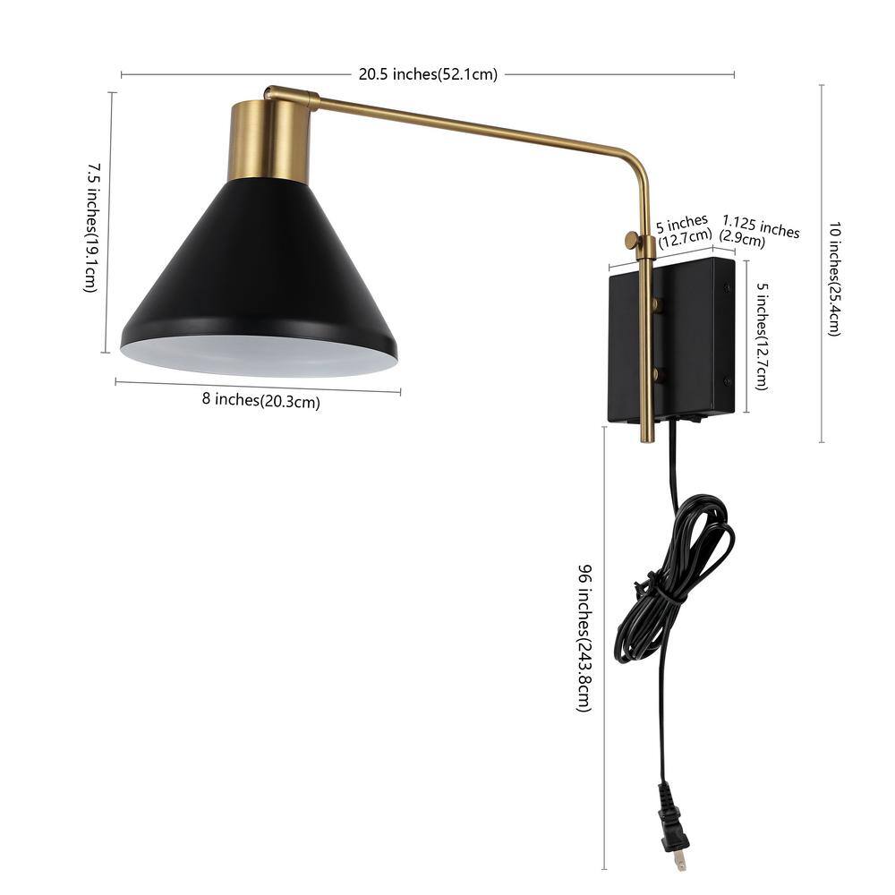 Max 20.5" Black and Brass Iron Swing Arm Wall Sconce