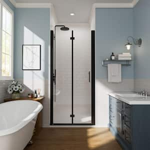 30 in. W to 31 in. to 3/8 in. W x 72 in. H Bi-Fold Frameless Shower Door in Matte Black with Clear Glass