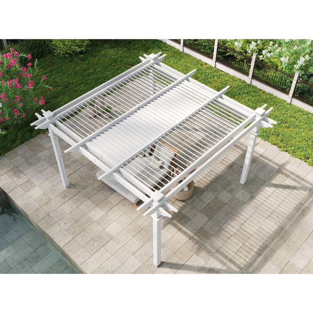12' x 12' White Vinyl Adjustable Louvered Pergola