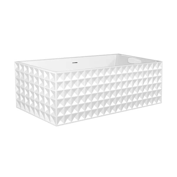 Transolid Delmare 67 in. x 30.75 in. Soaking Bathtub with Center Drain in Gloss White with Pillow