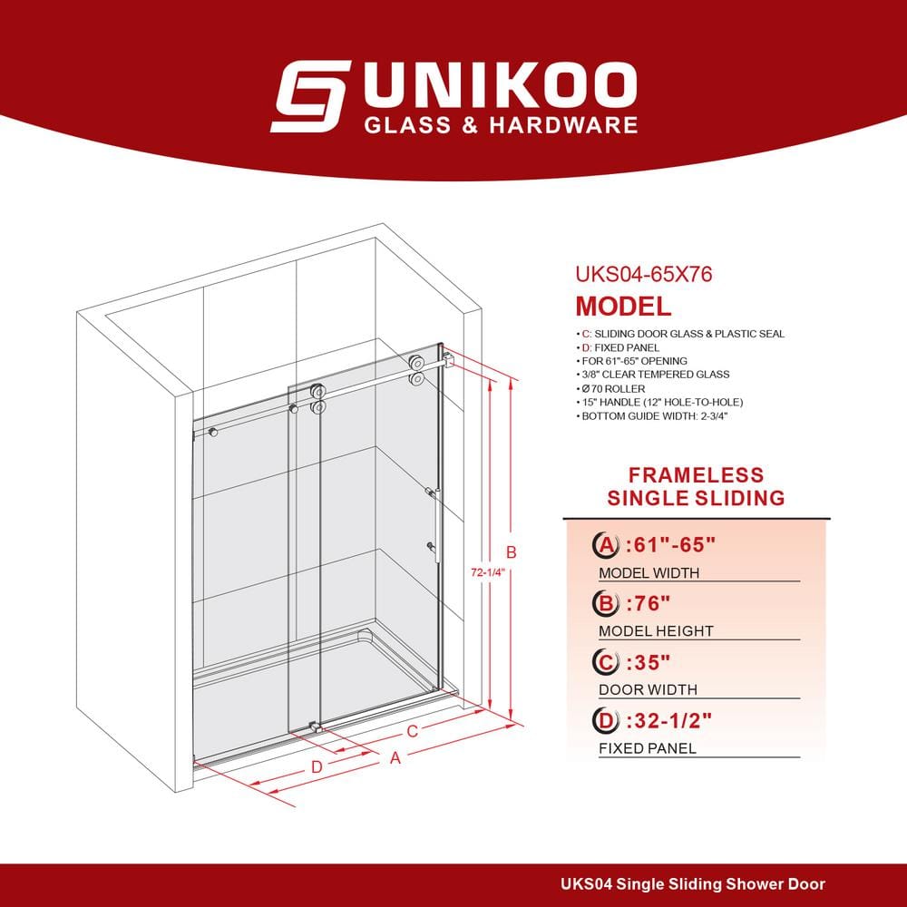 Chrome Frameless Sliding Shower Door with Clear Glass