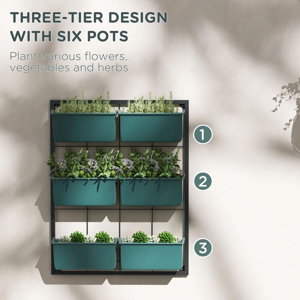 Green 3-Tier Wall Planter with 6 Self-Draining Pots