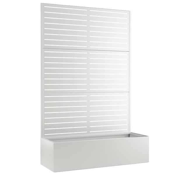 TUYOHW 71"x47"x16" Raised Garden Bed with Trellis, Metal Planter Box with Trellis, Outdoor Planter Box, White-Louvered